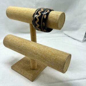 Vintage Carved Wooden Bracelet Bangle 2" Wide Edgy Tribal Statement Jewelry